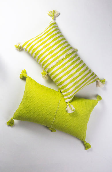 Antigua Pillow - Lemon Lime + Ivory Stripe