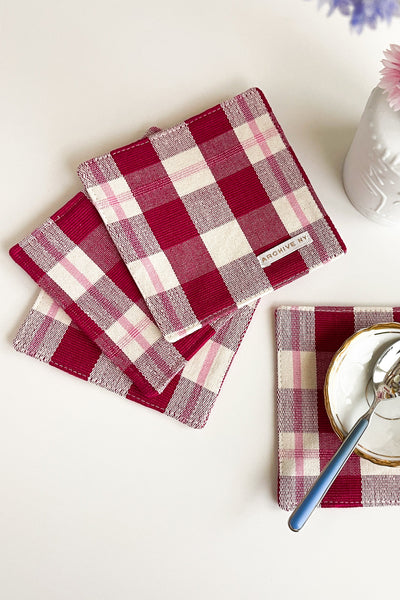 Abigail Cranberry Plaid Coasters
