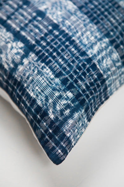 Vintage Indigo Ikat Plaid Pillow ll