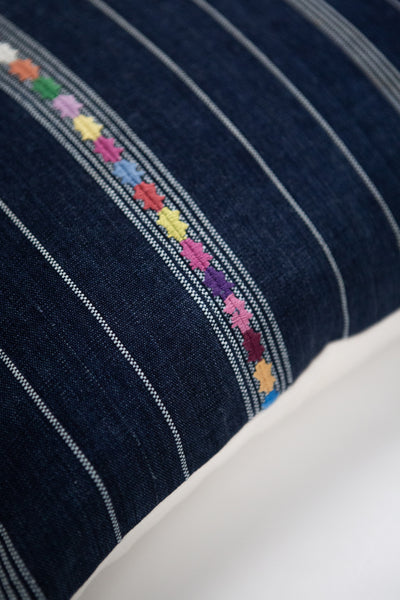 Vintage Indigo Denim with Embroidered Stripe Pillow