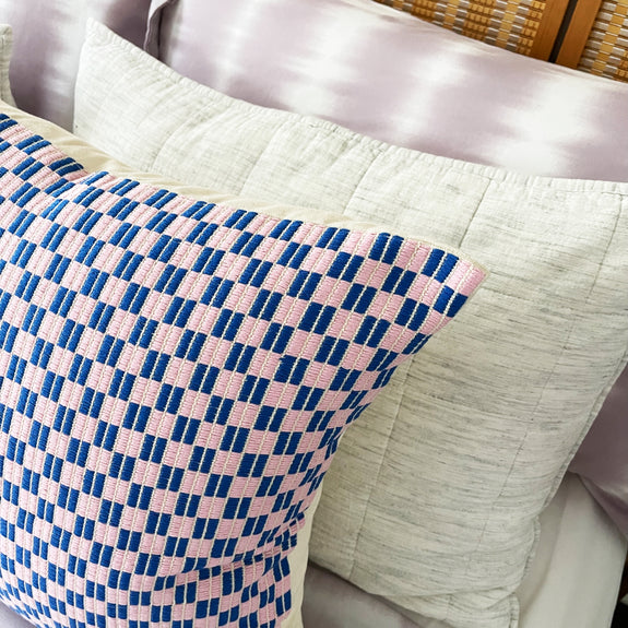 Checkered Blue and Pink Brocade Pillows