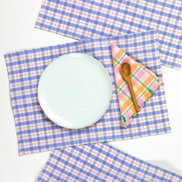 Sofia Plaid Placemat in Periwinkle Blue and Pink
