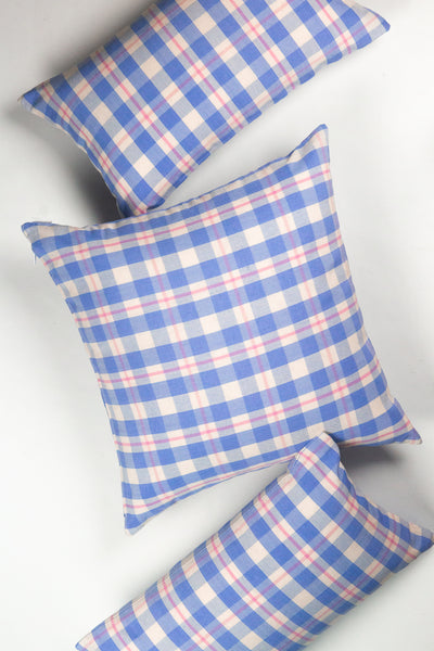 Abigail Plaid Square Pillow in Periwinkle and Pink