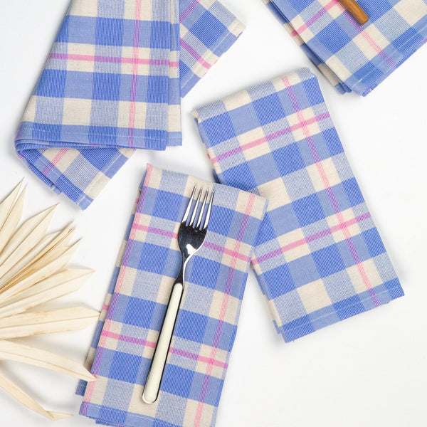 Abigail Plaid Dinner Napkin in Periwinkle Blue and Pink
