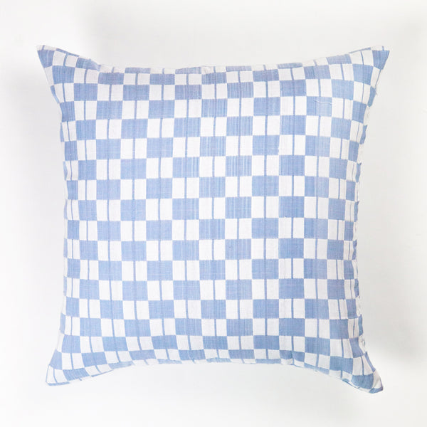 Sujani Pillow - Soft Blue Grey Checkered Pillow