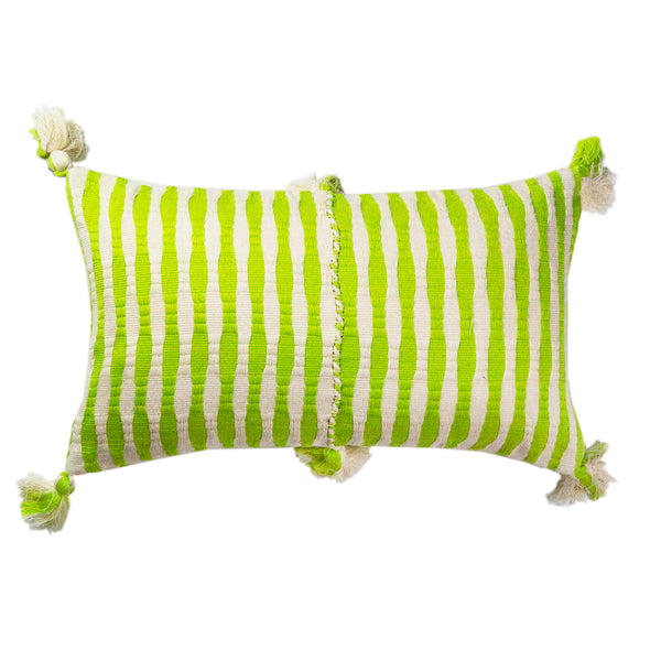 Backordered: Antigua Pillow - Lemon Lime + Ivory Stripe