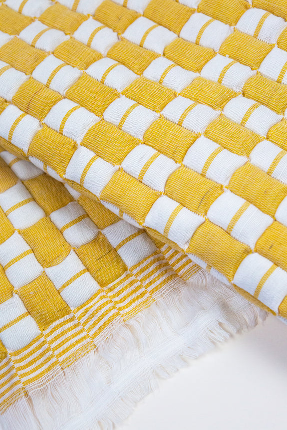 Quilted Suzani Throw Blanket - Yellow & White