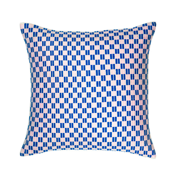 Checkered Blue and Pink Brocade Pillows