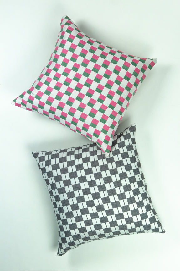 Suzani Pillow - Green & Pink Checkered