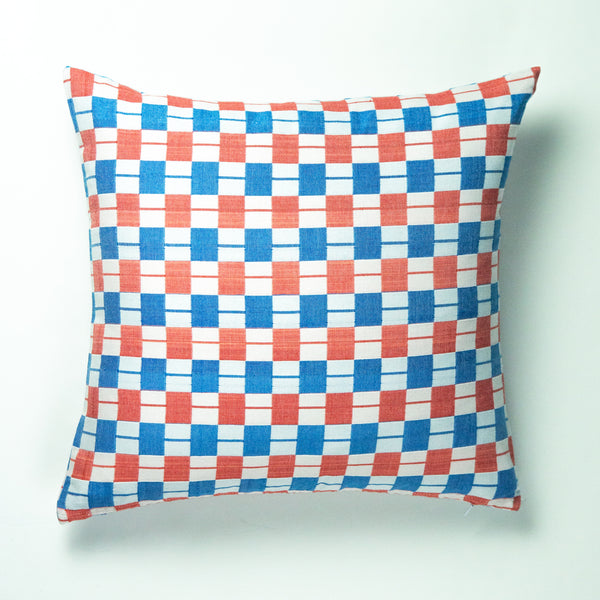 Suzani Pillow - Red & Blue Checkered