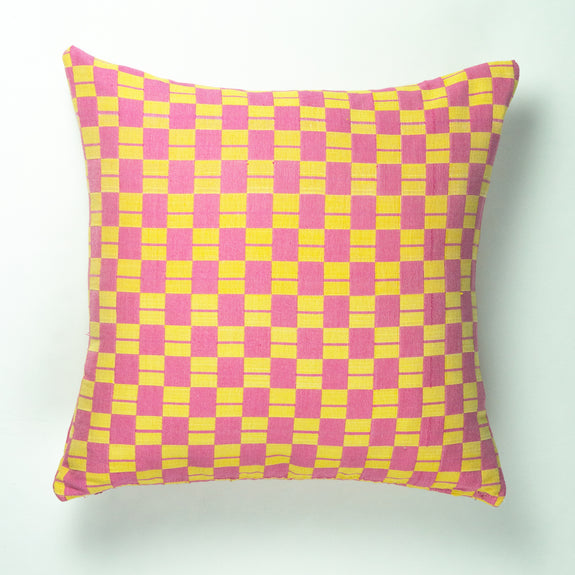 Suzani Pillow - Yellow & Pink Checkered