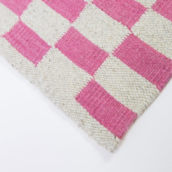 Zapotec Checkered Rug in Pink & Ivory