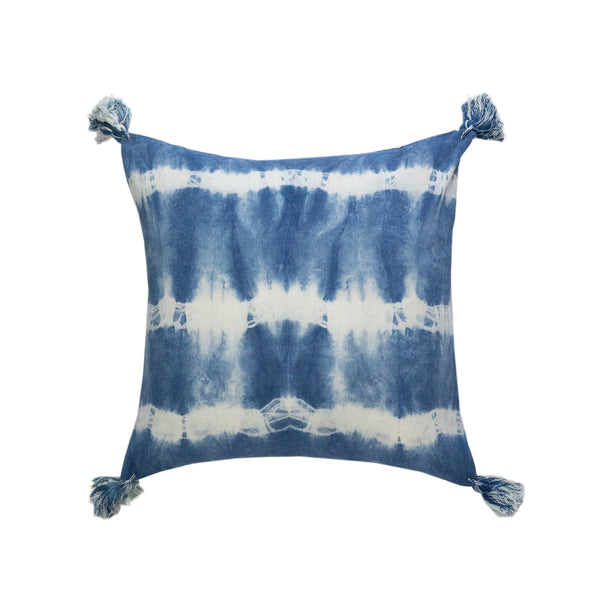 Indigo Striped Shibori Tassel Pillow 17" x 17"