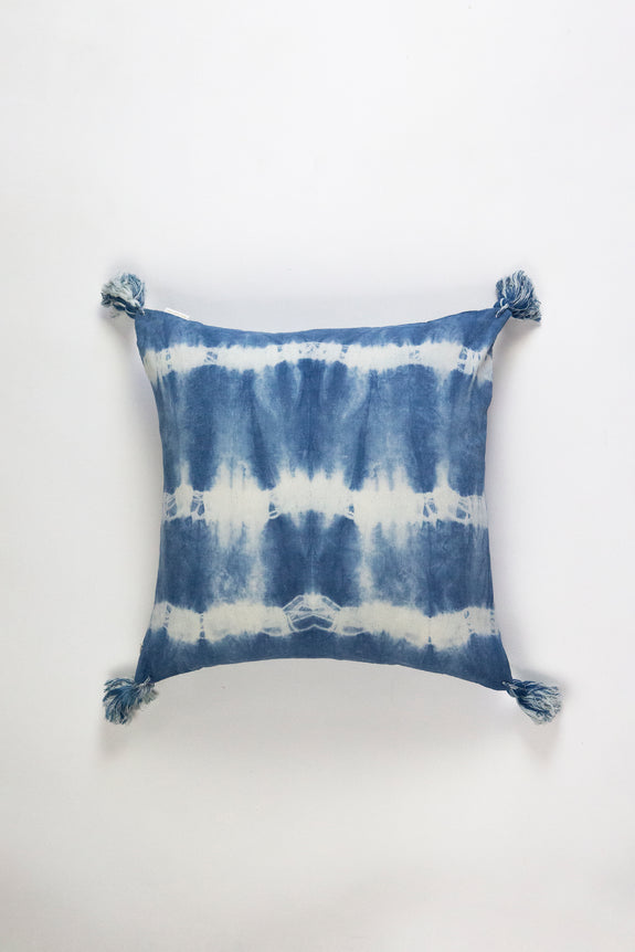 Indigo Striped Shibori Tassel Pillow 17" x 17"