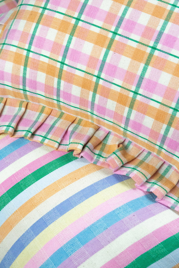 Maxine Ruffle Rainbow Stripe Pillow