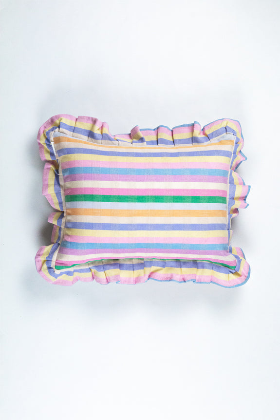 Maxine Ruffle Rainbow Stripe Pillow