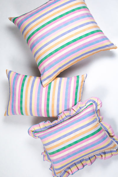 Maxine Ruffle Rainbow Stripe Pillow