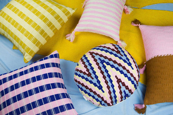 Santiago Grid Pillow - Royal &amp; Baby Pink
