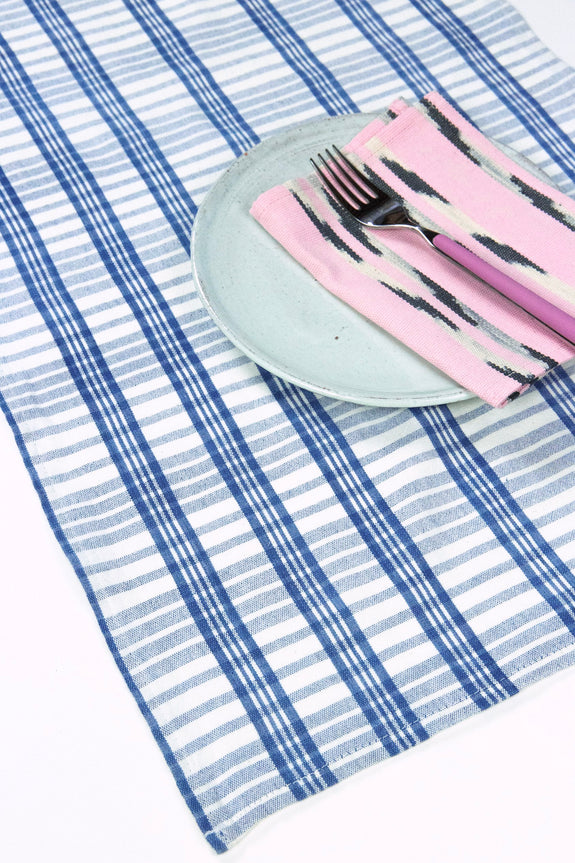 Coco Plaid Table Runner in Natural Indigo