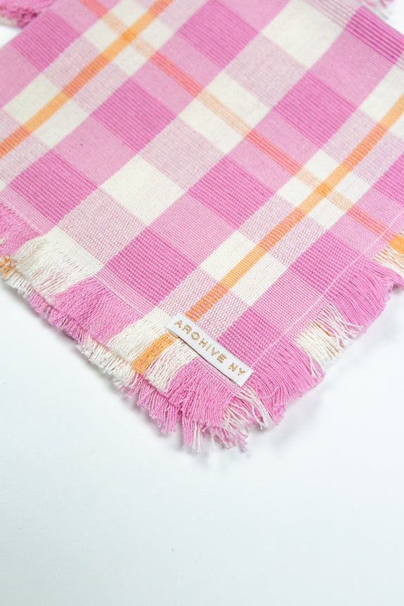 Backordered: Abigail Plaid Party Napkin in Bubblegum and Peach