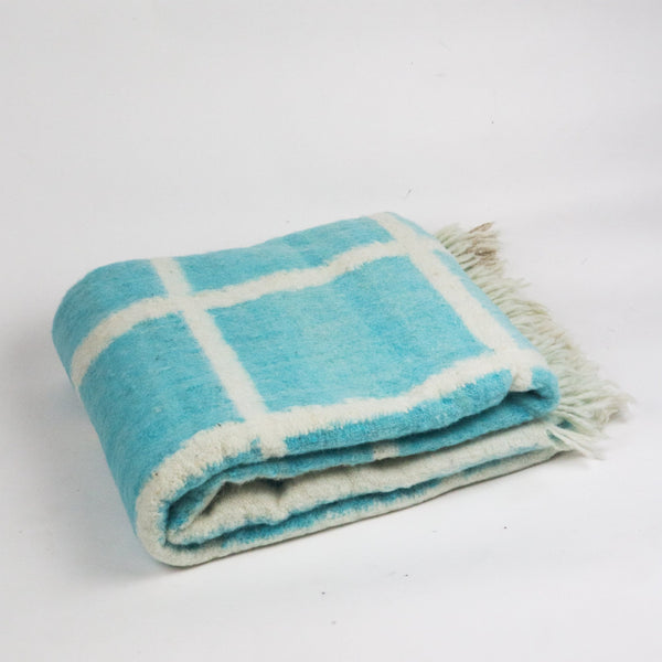 Momos Grid Blanket- Aqua Blue and Natural White