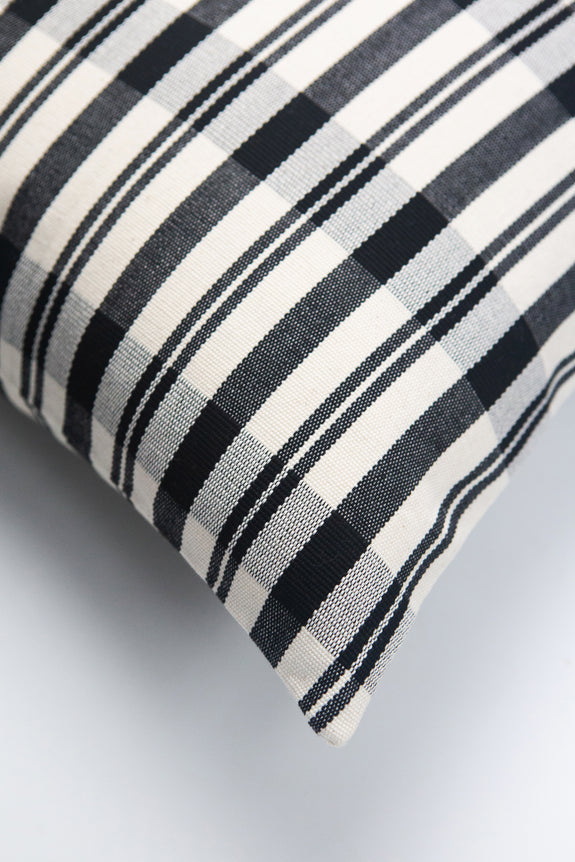 Cecilia Black and Ivory Striped Plaid Pillow - 20" x 20"