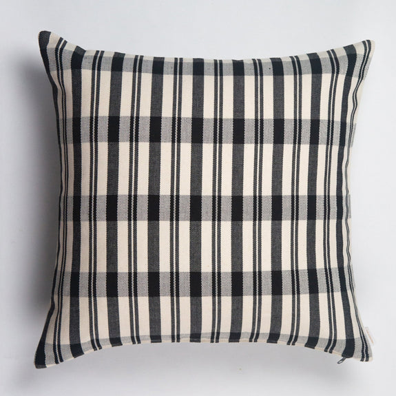 Cecilia Black and Ivory Striped Plaid Pillow - 20" x 20"