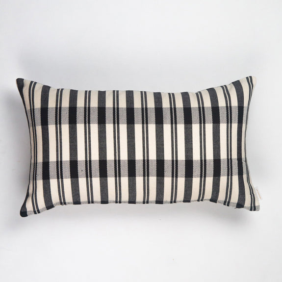 Cecilia Black and Ivory Striped Plaid Pillow - 12" x 20"