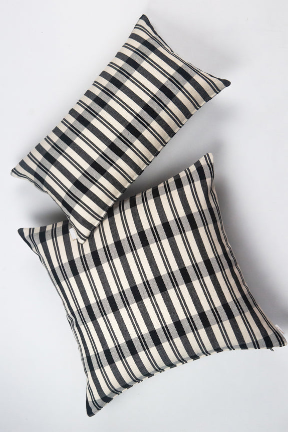 Cecilia Black and Ivory Striped Plaid Pillow - 20" x 20"