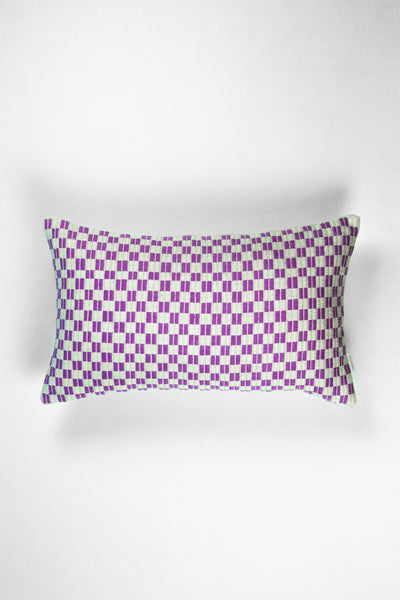 Checkered Brocade Pillow - Lilac & White