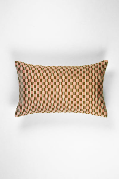 Checkered Brocade Pillow - Pink & Umber