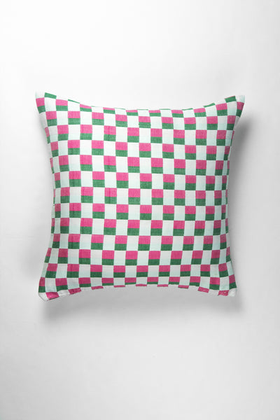 Sujani Pillow - Green & Pink Checkered
