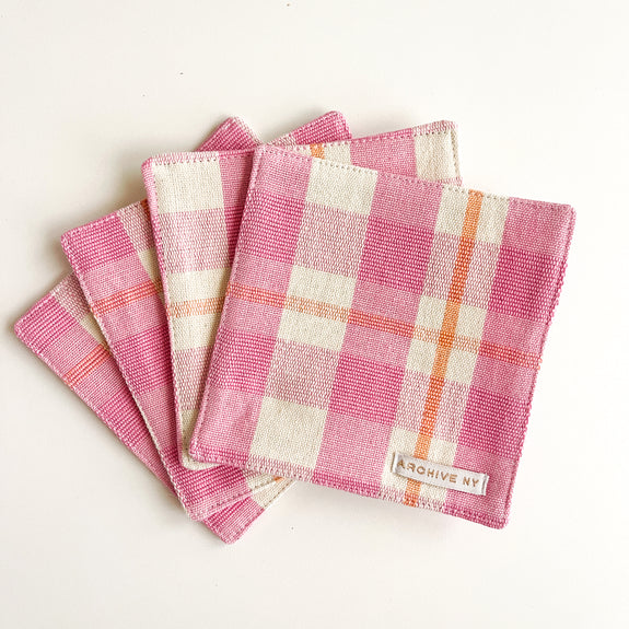 Abigail Bubblegum and Peach Plaid Coasters