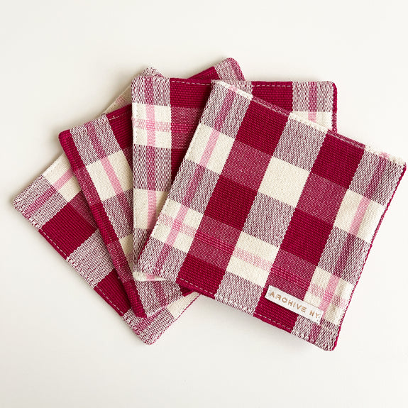 Abigail Cranberry Plaid Coasters