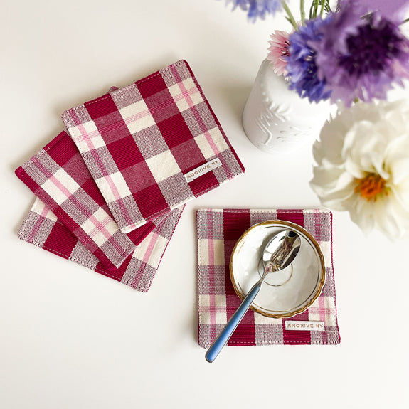 Abigail Cranberry Plaid Coasters