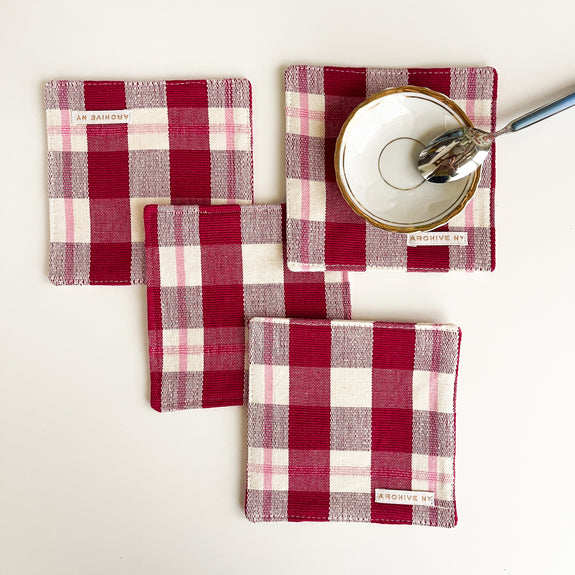 Abigail Cranberry Plaid Coasters