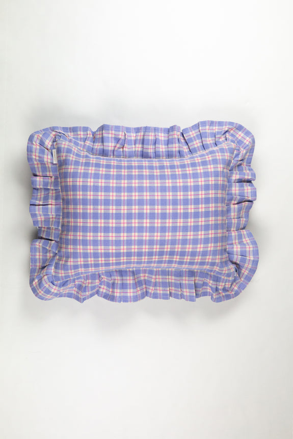 Sofia Plaid Ruffle Pillow in Periwinkle and Pink
