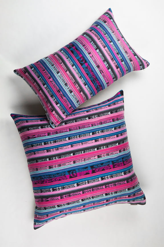 Vintage 90s Pink and Blue Ikat Rainbow Pillow