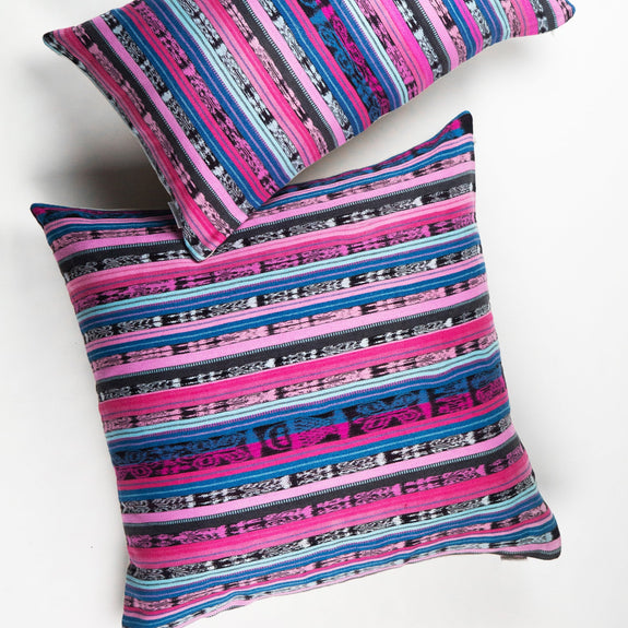 Vintage 90s Pink and Blue Ikat Rainbow Pillow