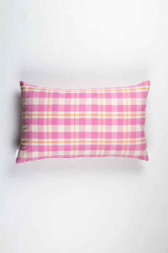Abigail Plaid Rectangle Pillow in Bubblegum and Peach