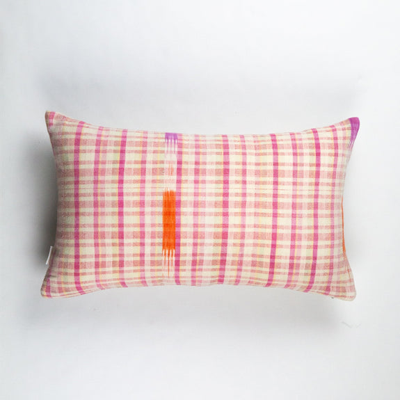 Vintage Gingham Ikat Pink & Orange Pillow