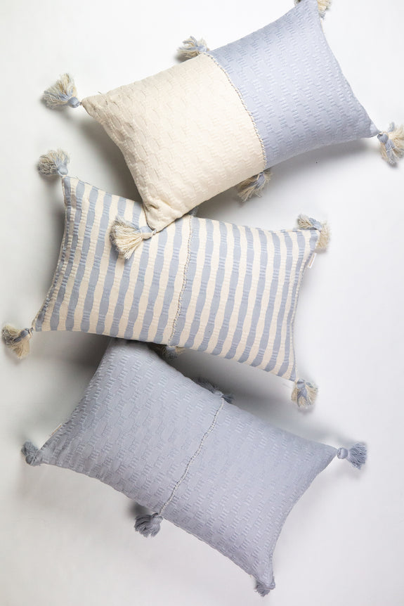 Antigua Pillow - Grey &amp; Natural White Colorblocked