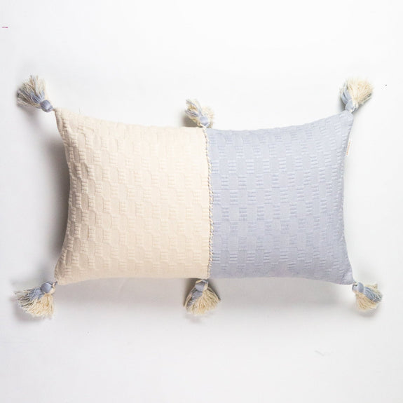 Antigua Pillow - Grey &amp; Natural White Colorblocked