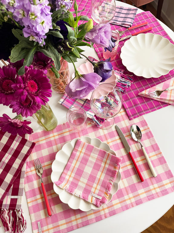 Abigail Plaid Placemat in Bubblegum and Peach