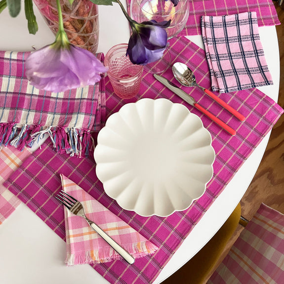 Abigail Plaid Party Napkin in Bubblegum and Peach