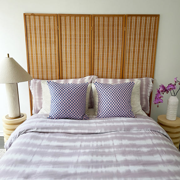 Checkered Brocade Pillow - Pink & Blue 12" x 20"