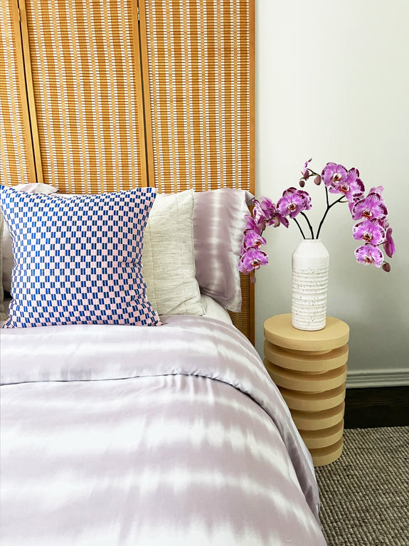 Checkered Brocade Pillow - Pink & Blue 12" x 20"