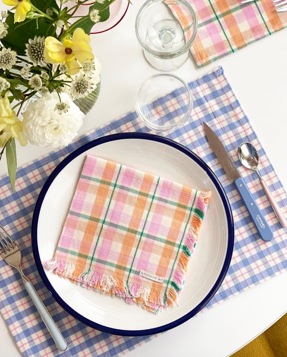Sofia Plaid Placemat in Periwinkle Blue and Pink