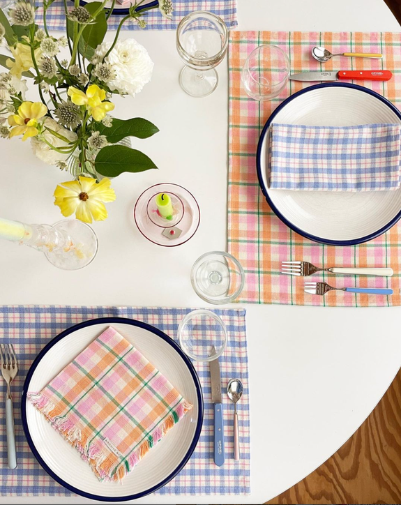 Sofia Plaid Dinner Napkin in Periwinkle Blue and Pink