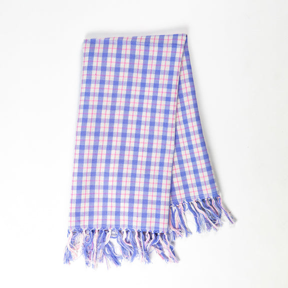 Sofia Plaid Kitchen Towel in Periwinkle Blue and Pink